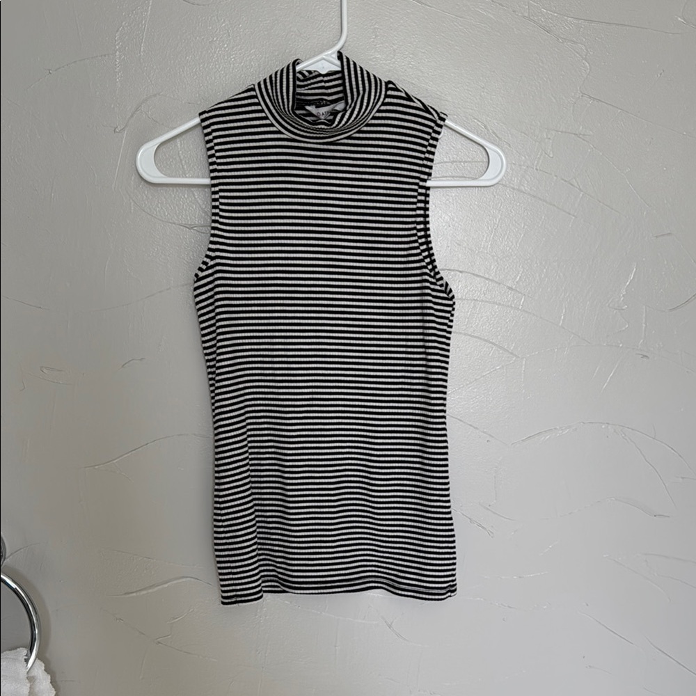 Athleta Black and White Striped Turtleneck Top
